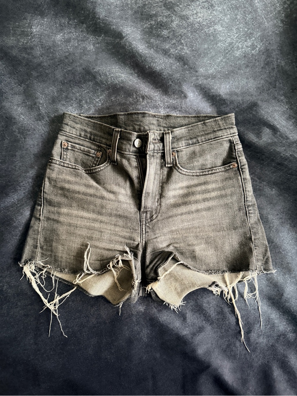 Levi's Grey Washed Distressed High-Rise Jean Shorts
